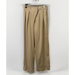 Wide Leg‎ Tan Khaki Trousers Hook & Loop Closure Size Large Pockets Relaxed Fit